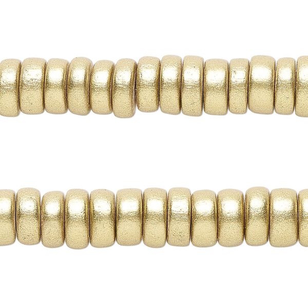 Taiwanese cheesewood 1pkg2, hand-cut painted rondelle bead 15.5-16 inch metallic yellow gold 8x4mm image number 0