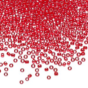 Seed bead, TOHO BEADS®, glass, pkg/50g, #11 round, translucent luster tropical sunset-lined crystal clear (TR-11-109).