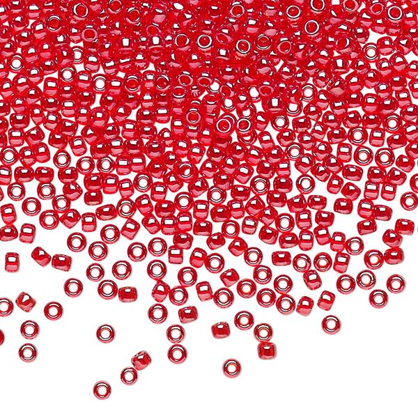 Seed bead, TOHO BEADS®, glass, pkg/50g, #11 round, translucent luster tropical sunset-lined crystal clear (TR-11-109). image number 0