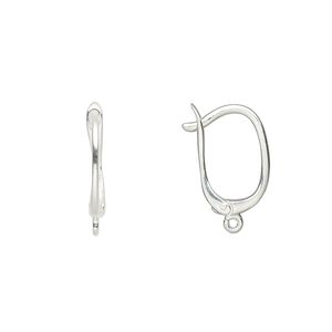 Ear wire leverback 1pkg2 sterling silver, 16.5mm square / shield / open loop, 1 pair