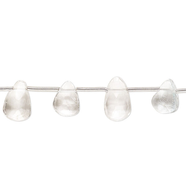 Bead, white topaz (natural / irradiated), light, 9x5mm-11x7mm hand-cut top-drilled faceted puffed teardrop with 0.4-1.4mm hole, B- grade, Mohs hardness 8. Sold per pkg of 20. image number 0