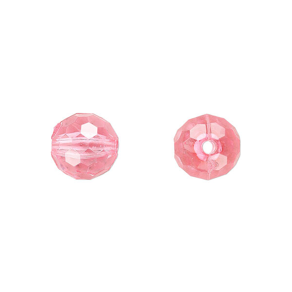 Bead, acrylic, pink, 10mm faceted round. Sold per 100-gram pkg, approximately 170 beads. image number 0