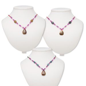 Brown italian "onyx" / multi-gemstone / acrylic 1pkg3, teardrop necklace continuous 20 inch mix 30x20mm-31x21mm