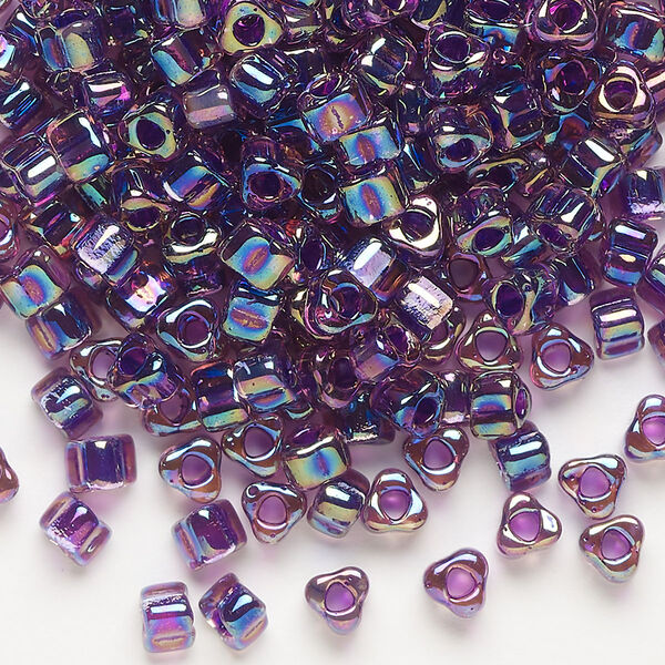 Seed bead, Miyuki, glass, transparent purple color-lined blue, (TR1832), #5 triangle. Sold per 250-gram pkg. image number 0