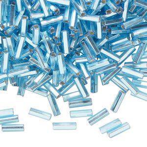 Bead, Preciosa Ornela Czech glass, bugle bead, pkg/500g, 1/4 inch, silver-lined transparent sky blue, (67010).