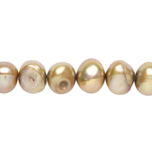 Freshwater pearl 1pkg1, flat-sided potato, 15 inch golden olive 7-9mm cultured image number 0