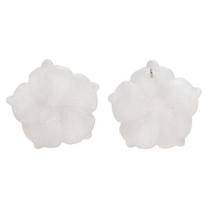 Snow quartz 1pkg1, frosted carved flower / hidden bail pendant natural mix 36x35mm