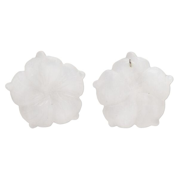 Snow quartz 1pkg1, frosted carved flower / hidden bail pendant natural mix 36x35mm image number 0