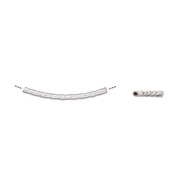 Bead, sterling silver, 20x1mm curved tube with twist and 0.4-0.5mm round hole. Sold per pkg of 10. image number 0