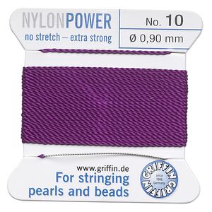 Thread, Griffin, nylon, amethyst purple, size #10. Sold per 2-meter card (approximately 78 inches).