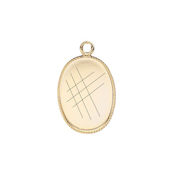 Drop, gold-plated brass, 19x14mm oval with beaded edge and 18x13mm oval bezel setting. Sold per pkg of 6. image number 0