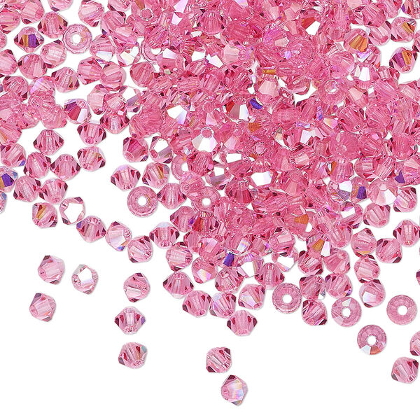 Bead 1440pk rose AB, Preciosa Czech crystal 3mm bicone image number 0