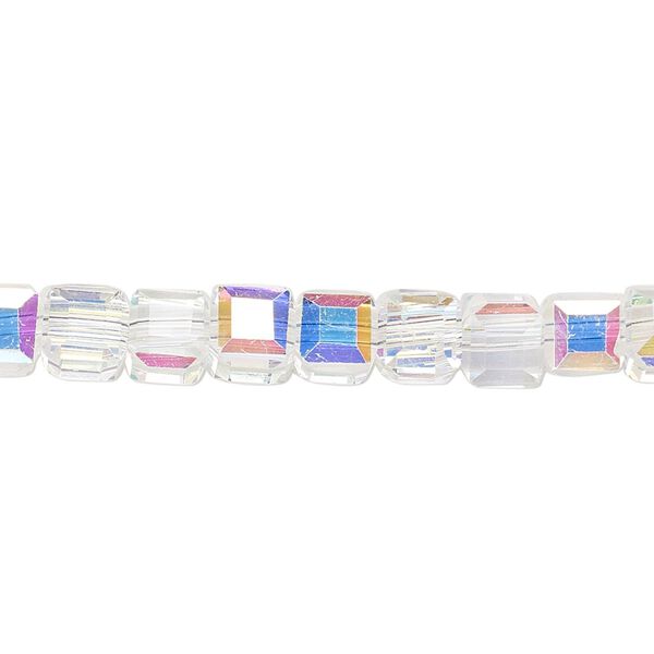 Bead 1pk 18 facets translucent clear AB, Celestial Crystal® 6mm cube 15.5-16 inch image number 0