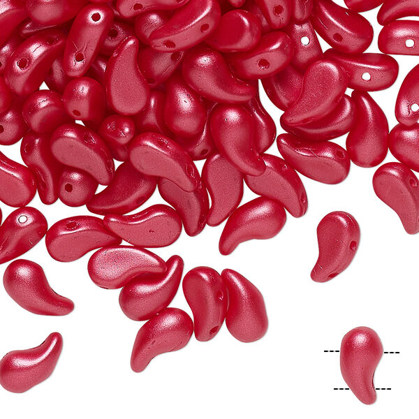 Bead, Zoliduo®, Czech pressed glass, opaque white pastel coral red, 8x5mm double-drilled right-facing comma. Sold per pkg of 30. image number 0
