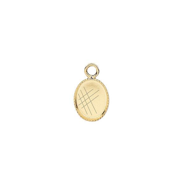 Drop, gold-plated brass, 10x8mm oval with beaded edge and 9x7mm oval bezel setting. Sold per pkg of 24. image number 0
