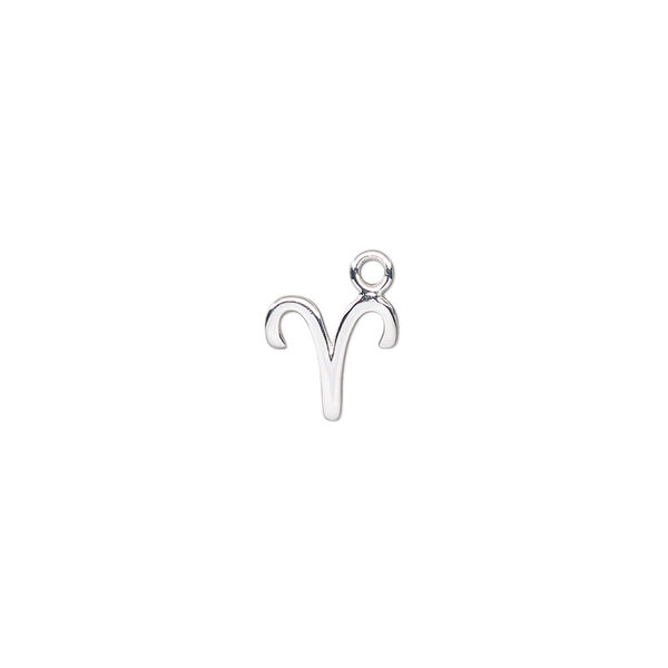 Charm, sterling silver, 9mm single-sided Aries zodiac symbol. Sold individually. image number 0
