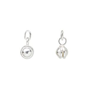 Drop, sterling silver, 6mm bell with clapper and jump ring. Sold per pkg of 6.