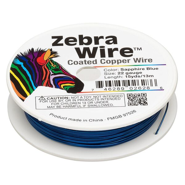 Wire, Zebra Wire™, color-coated copper, sapphire blue, round, 22 gauge. Sold per 15-yard spool. image number 0
