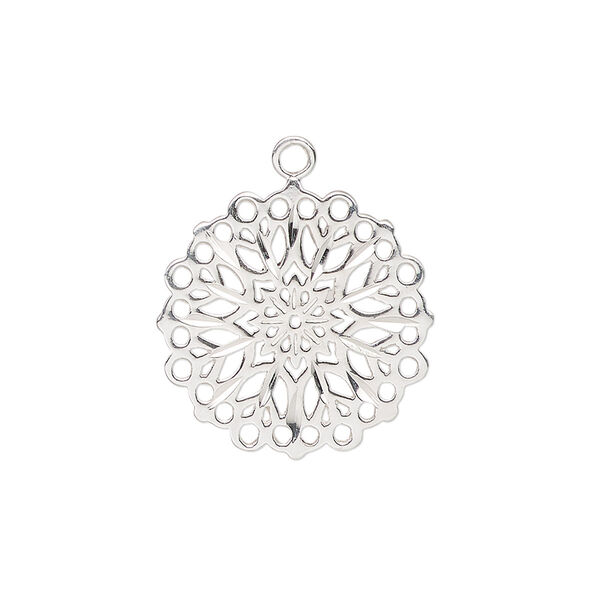 Charm, sterling silver, 20mm single-sided snowflake with diamond cut accents. Sold individually. image number 0