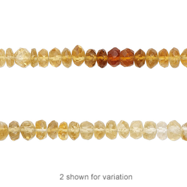 Bead, citrine (heated), shaded, 4x2mm-5x3mm hand-cut faceted rondelle, B grade, Mohs hardness 7. Sold per 12-inch strand. image number 0