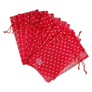 Pouch, flocked organza, red and white, 10x6 inches with dots pattern and drawstring closure. Sold per pkg of 12.