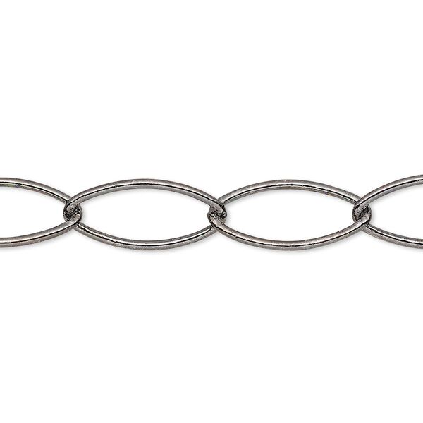 Chain, gunmetal-plated brass, 9mm marquise. Sold per 50-foot spool. image number 0