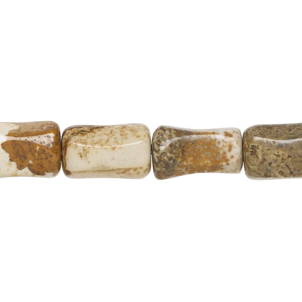 Picture jasper 1pkg1, pinched tube bead natural, 15 inch 13x7mm-14x8mm image number 0