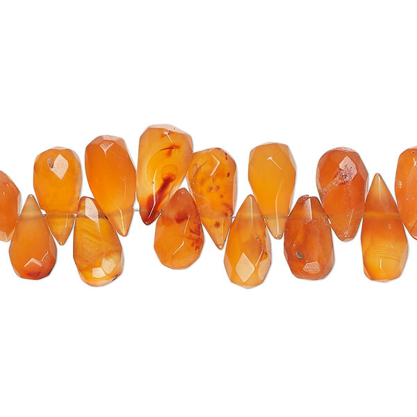 Bead, carnelian (dyed / heated), medium to dark, 9x4mm-12x6mm hand-cut faceted teardrop, B+ grade, Mohs hardness 6-1/2 to 7. Sold per 14-inch strand, approximately 110 beads. image number 0