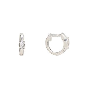 Earring, Create Compliments®, sterling silver and cubic zirconia, clear, 12x11mm round hoop with endless-loop closure. Sold per pair.