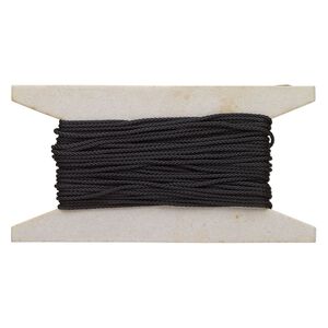 Cord, nylon, black, 1.5mm round. Sold per 25-foot card.
