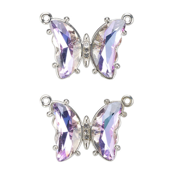 Connector, silver-finished brass, clear vitrail light, 19x15mm butterfly with closed loop. Sold per pkg of 2. image number 0