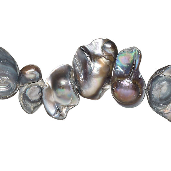 Pearl, cultured freshwater (dyed), silver peacock, 10x7mm-26x15mm baroque with 0.4mm hole, D grade, Mohs hardness 2-1/2 to 4. Sold per 15-inch strand. image number 0