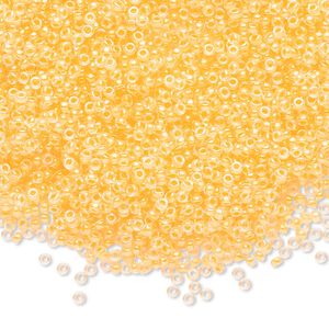 Seed bead, Miyuki, glass, pkg/35g, #15 rocaille, translucent luminous inside dyed color sun glow, (RR-1121).