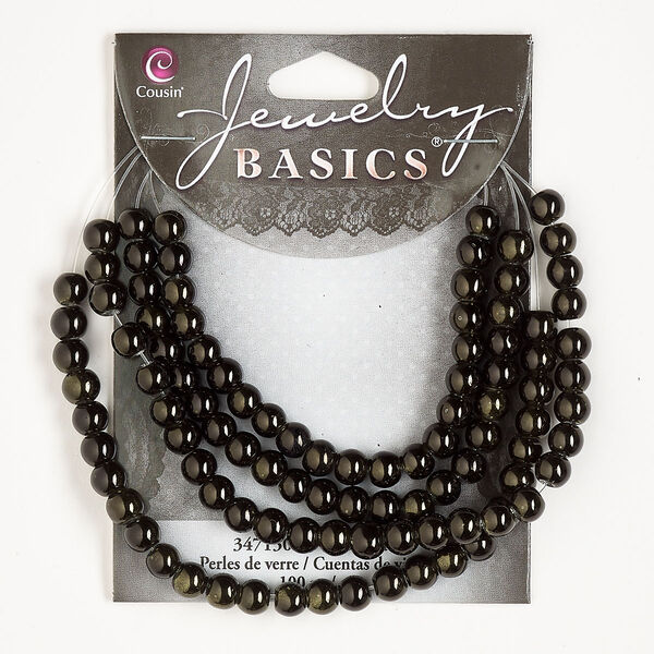 Bead, glass, opaque dark green, 5-6mm round. Sold per pkg of 100. image number 0
