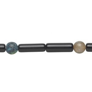 Black obsidian / multi-gemstone 1pkg1, tube / round bead 15 inch 12x4mm-13x4mm / 6-7mm