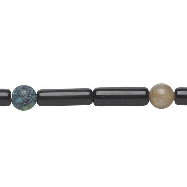 Black obsidian / multi-gemstone 1pkg1, tube / round bead 15 inch 12x4mm-13x4mm / 6-7mm image number 0