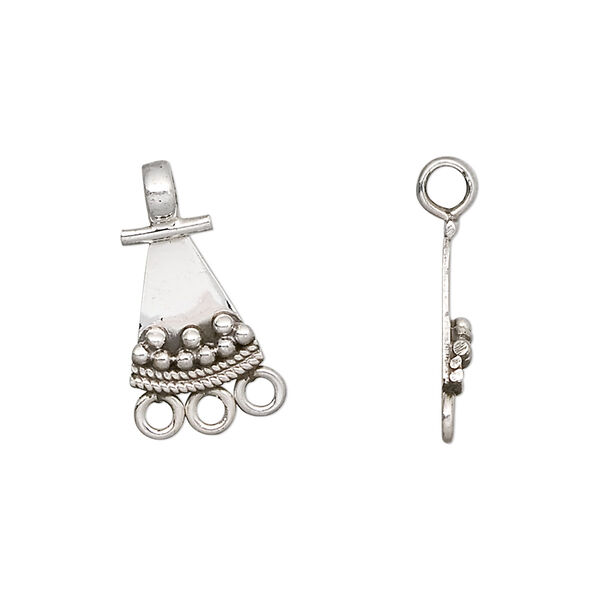 Drop, antiqued sterling silver, 12x10mm triangle with 3 loops. Sold per pkg of 2. image number 0