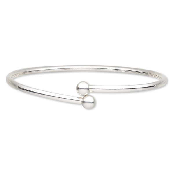 Bracelet, bangle, sterling silver, 3mm wide flexible band with 5.5mm twist-off ball ends, 7-1/2 inches. Sold individually. image number 0
