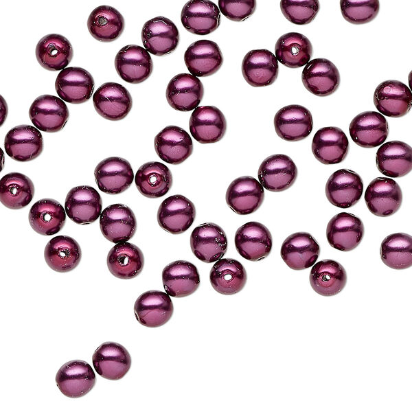 Bead, Czech pearl-coated glass druk, opaque deep fuchsia, 4mm round. Sold per 15-1/2" to 16" strand. image number 0