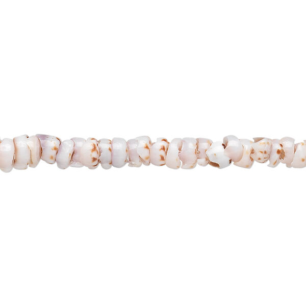 Bead, tiger puka shell (natural), 4-5mm hand-cut heishi, Mohs hardness 3-1/2. Sold per 15-1/2" to 16" strand. image number 0