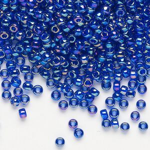 Seed bead, Miyuki, glass, pkg/250g, #8 rocaille, translucent rainbow cobalt (RR-177).