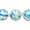 Bead, glass 1pkg8, opaque white and turquoise blue, 16mm hand-painted round. image number 0