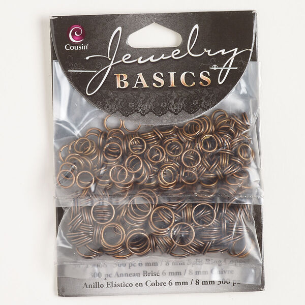 Split ring assortment, steel, pkg/300, 6mm open round and 8mm open round, antique copper finish. image number 0