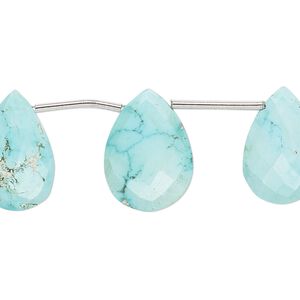 Imperial crown turquoise 1pkg5, hand-cut top-drilled faceted puffed teardrop bead natural 16x11mm-19x14mm