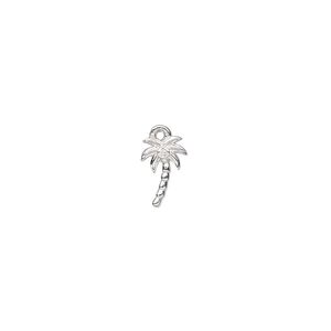 Charm, sterling silver and cubic zirconia, clear, 9x6mm single-sided palm tree, Sold Individually.
