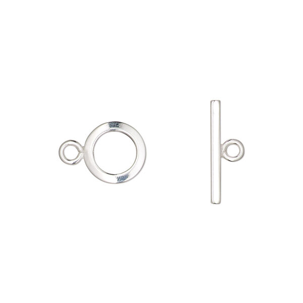 Clasp, toggle, sterling silver, 9mm flat smooth round. Sold per pkg of 2. image number 0
