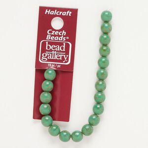 Bead, fire-polished glass, opaque turquoise green, 8mm round. Sold per pkg of 19.