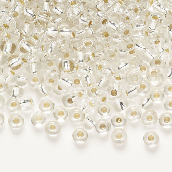 Seed bead glass 1pk #6 round, opaque silver-lined crystal clear 100 gram image number 0