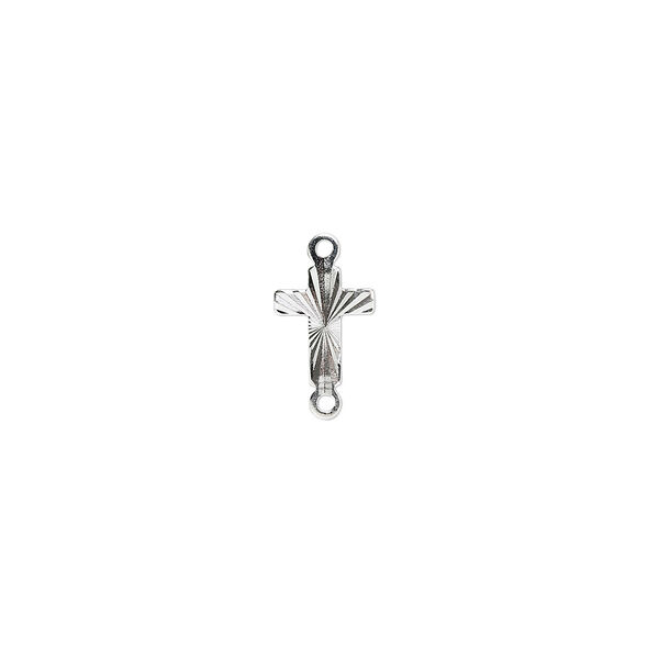 Link, silver-plated brass, 10x7mm single-sided diamond-cut cross. Sold per pkg of 10. image number 0