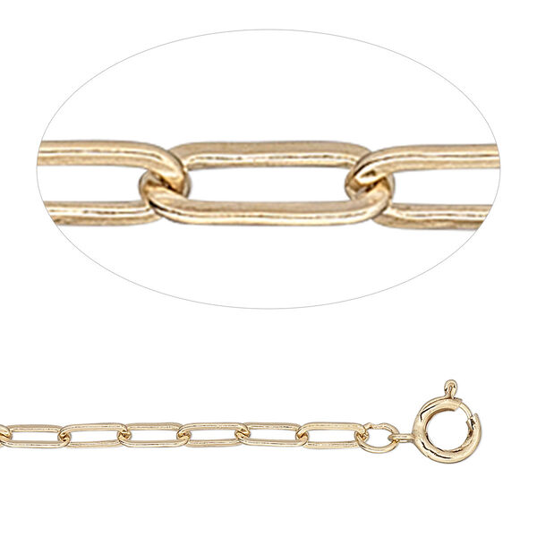 Chain, 12Kt gold-filled, 6x2.5mm elongated flat cable, 24 inches with springring clasp. Sold individually. image number 0